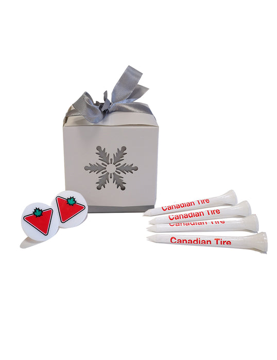 Snow Flake Square Box with 15 Golf Tees + 2 Markers | #716